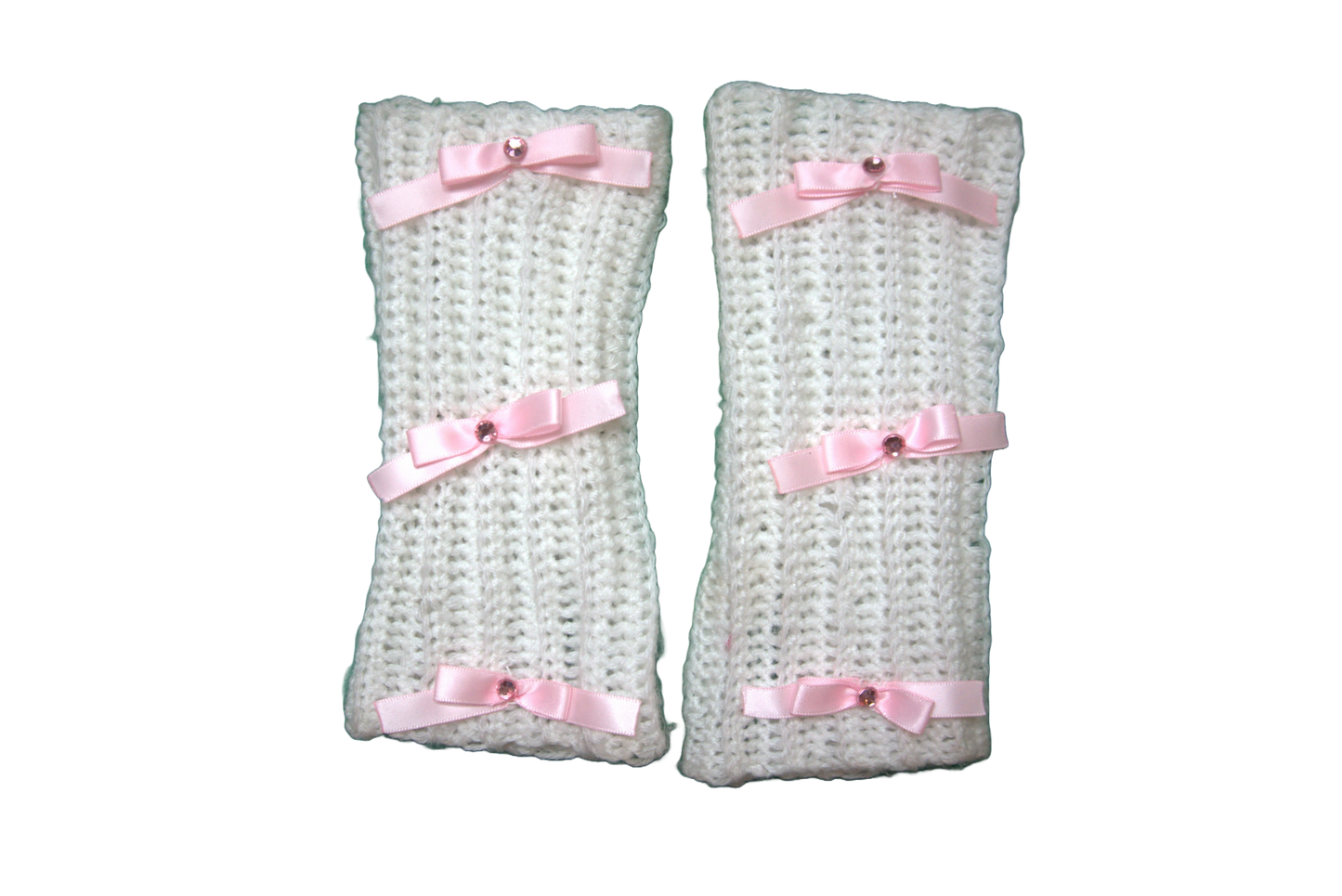 MIMOSA FINGERLESS GLOVES ☆ (WHITE WITH PINK BOWS)
