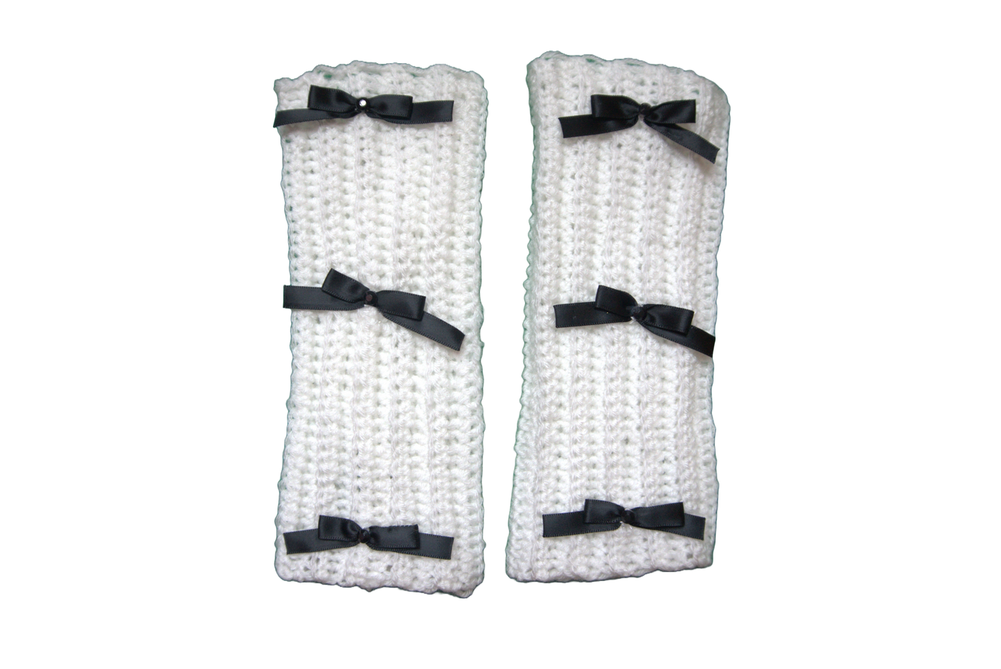 MIMOSA FINGERLESS GLOVES ☆ (WHITE WITH BLACK BOWS)