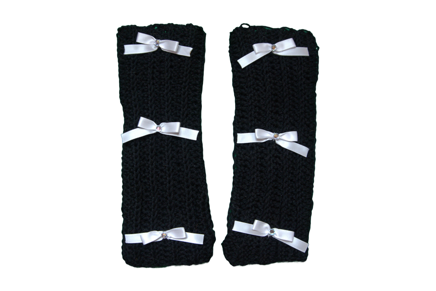 MIMOSA FINGERLESS GLOVES ☆ (BLACK WITH WHITE BOWS)