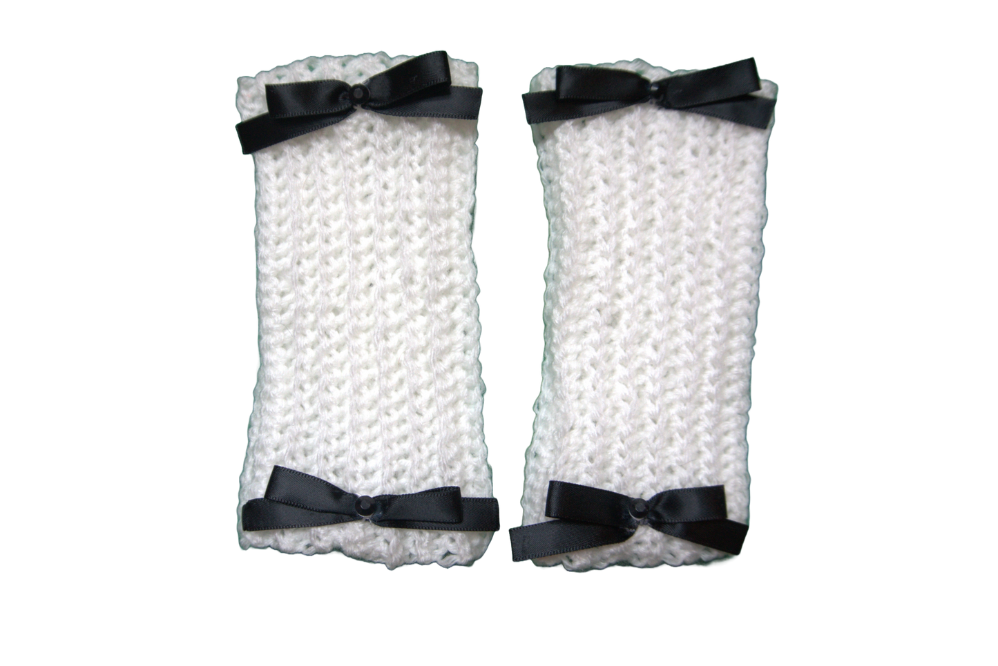 DELILAH SHORT ARM/WRIST WARMERS ☆ (WHITE WITH BLACK BOWS)
