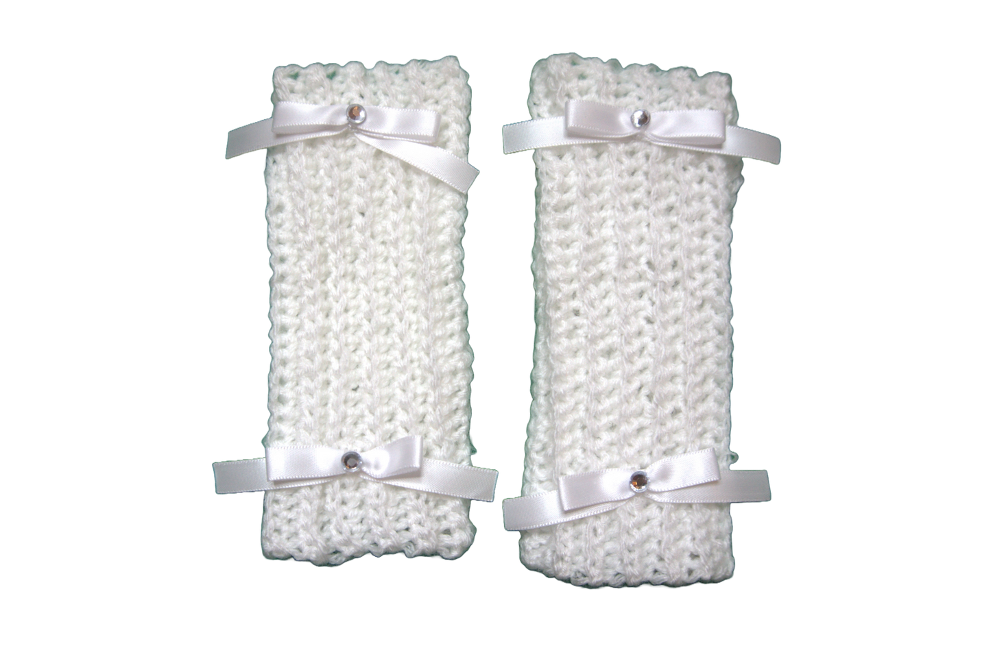DELILAH SHORT ARM/WRIST WARMERS ☆ (WHITE WITH WHITE BOWS)