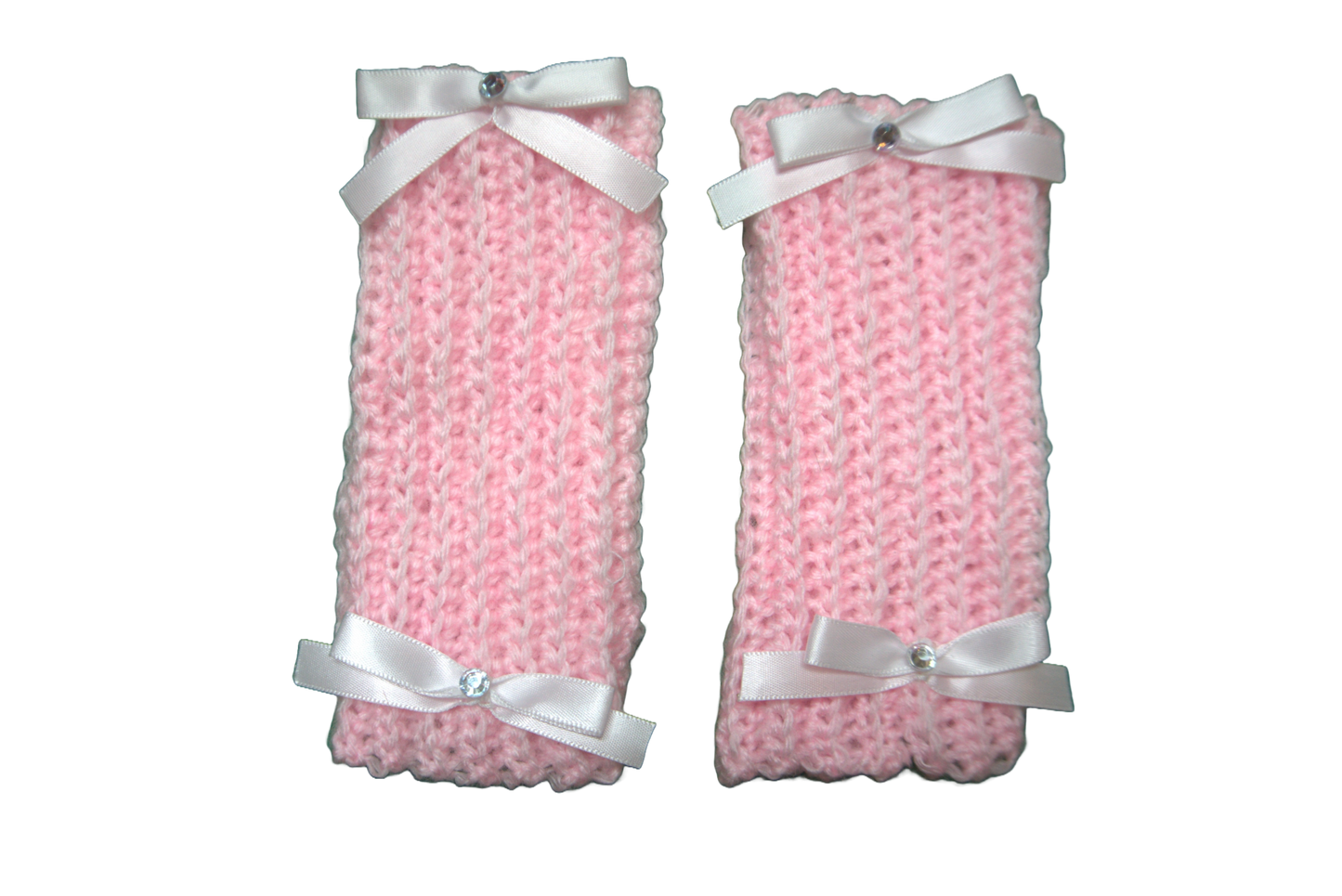 DELILAH SHORT ARM/WRIST WARMERS ☆ (PINK WITH WHITE BOWS)