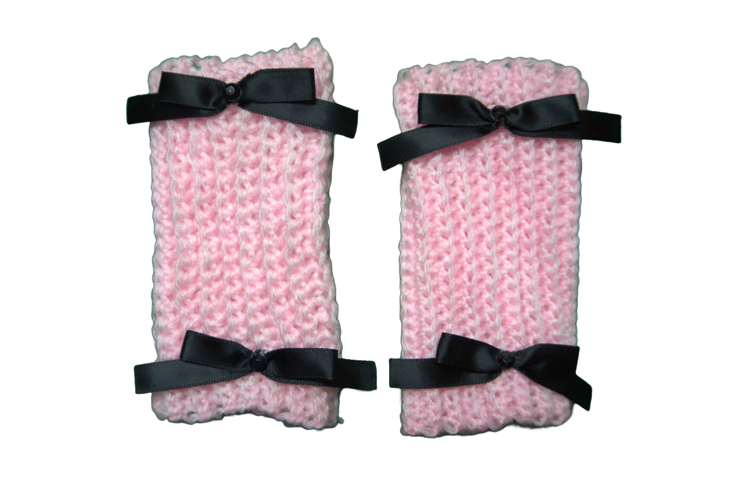 DELILAH SHORT ARM/WRIST WARMERS ☆ (PINK WITH BLACK BOWS)