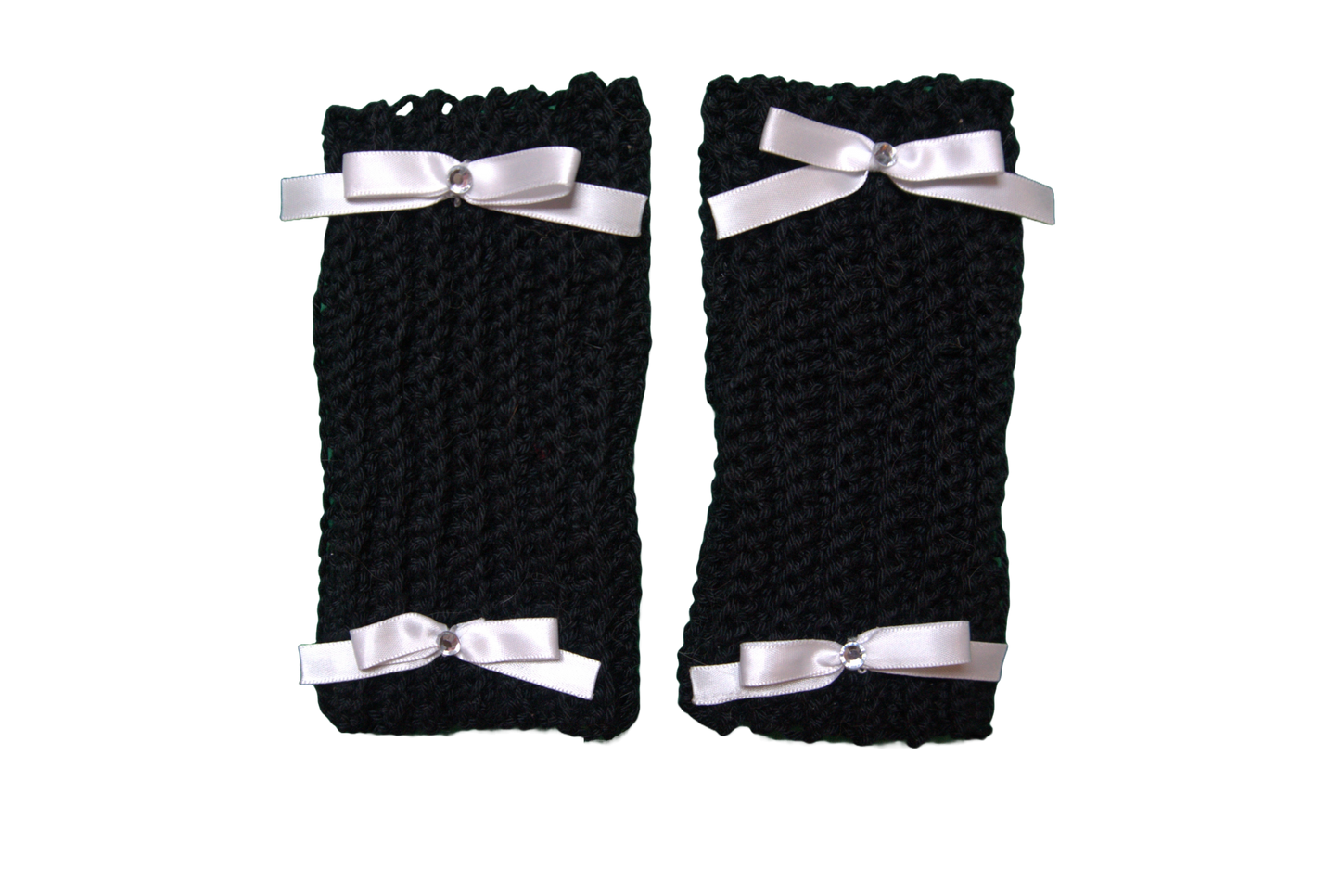 DELILAH SHORT ARM/WRIST WARMERS ☆ (BLACK WITH WHITE BOWS)