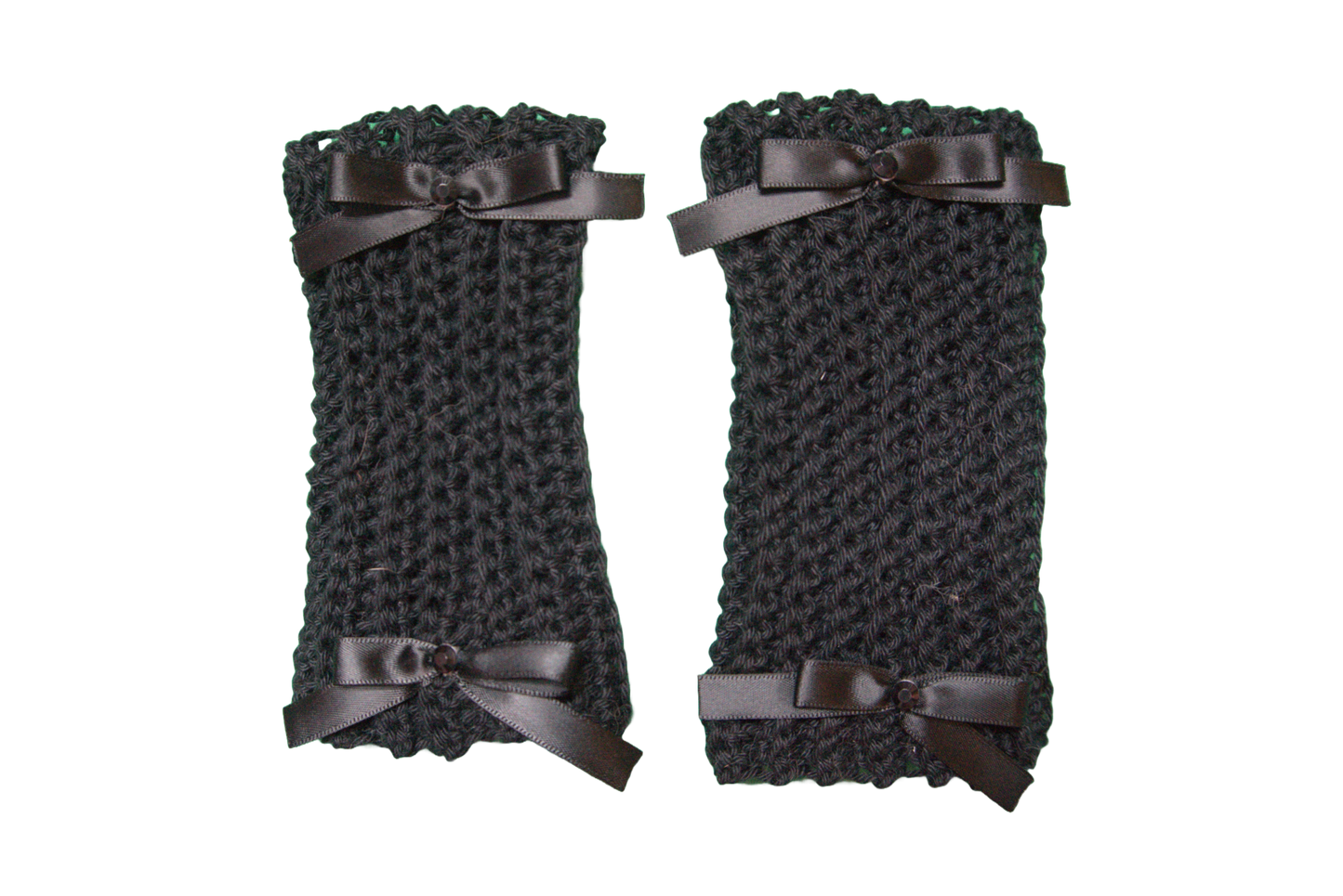 DELILAH SHORT ARM/WRIST WARMERS ☆ (BLACK WITH BLACK BOWS)