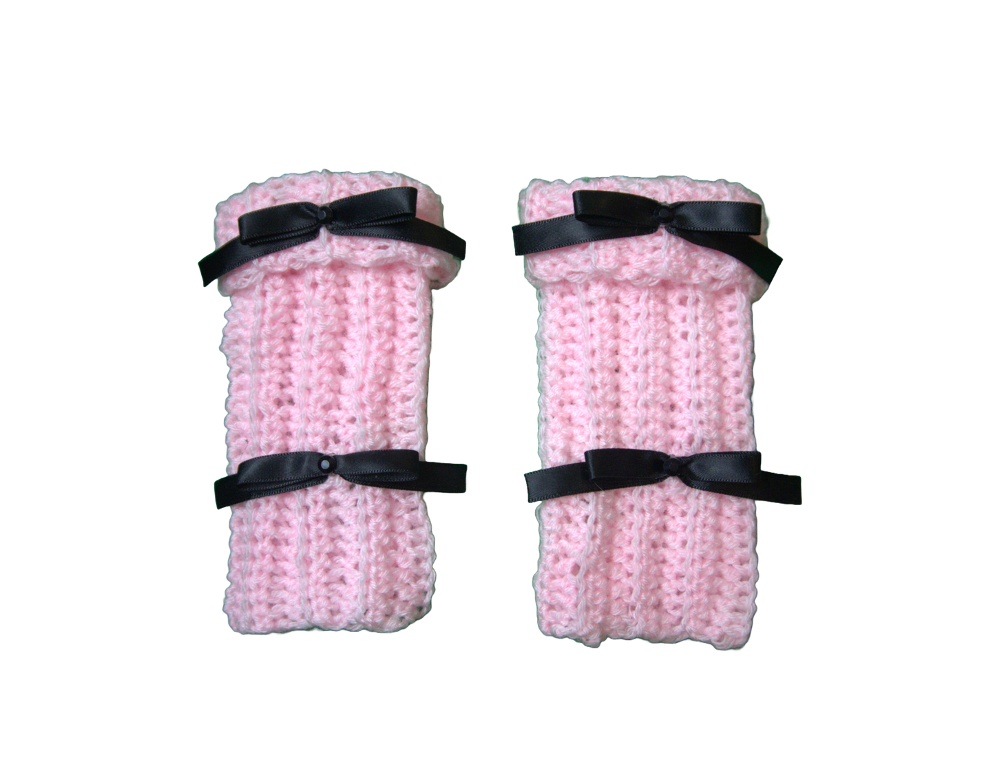 LAYLA SHORT FINGERLESS GLOVES ☆ (PINK WITH BLACK BOWS)