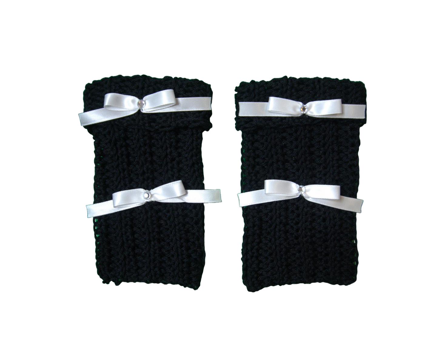 LAYLA SHORT FINGERLESS GLOVES ☆ (BLACK WITH WHITE BOWS)