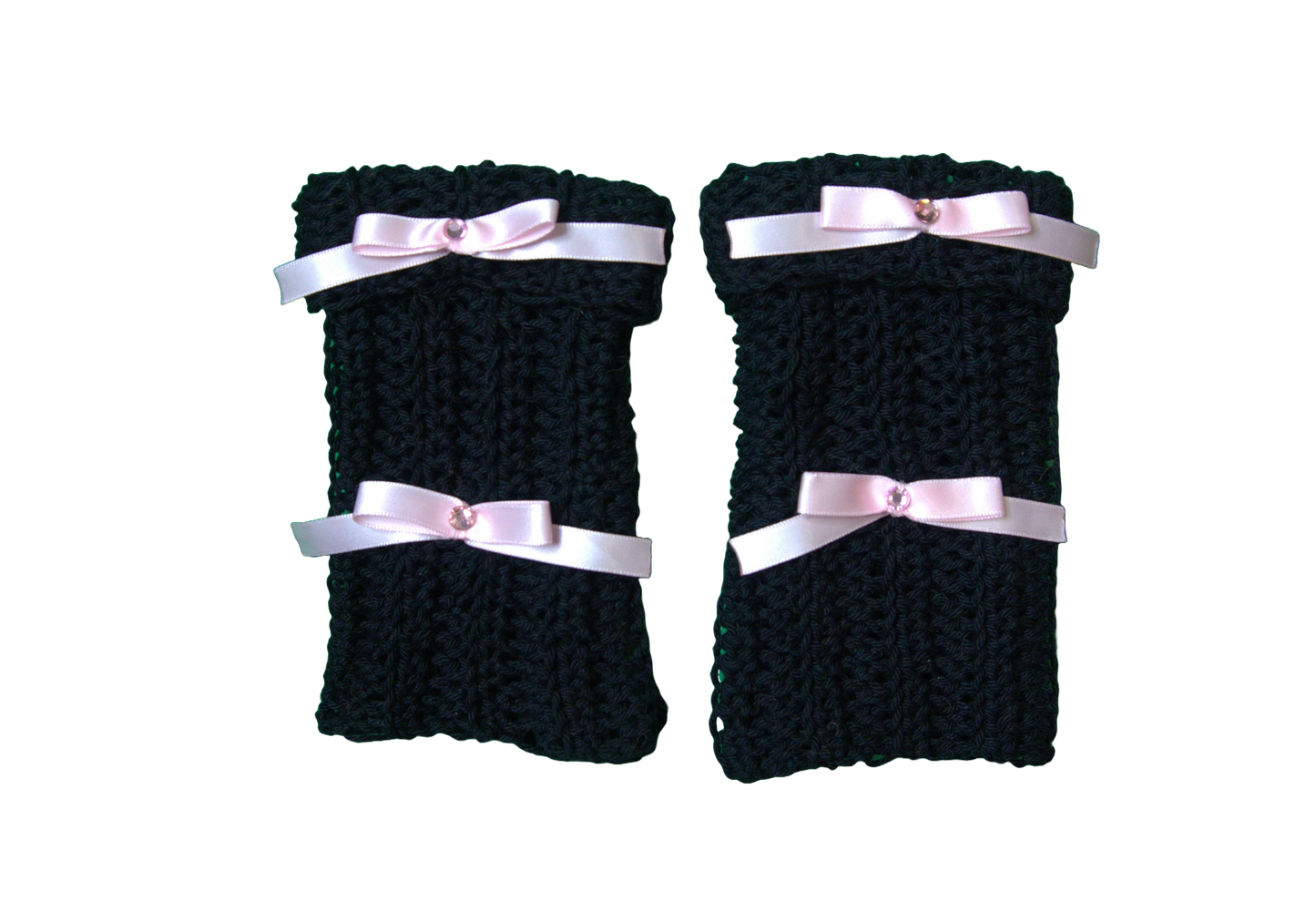 LAYLA SHORT FINGERLESS GLOVES ☆ (BLACK WITH PINK BOWS)