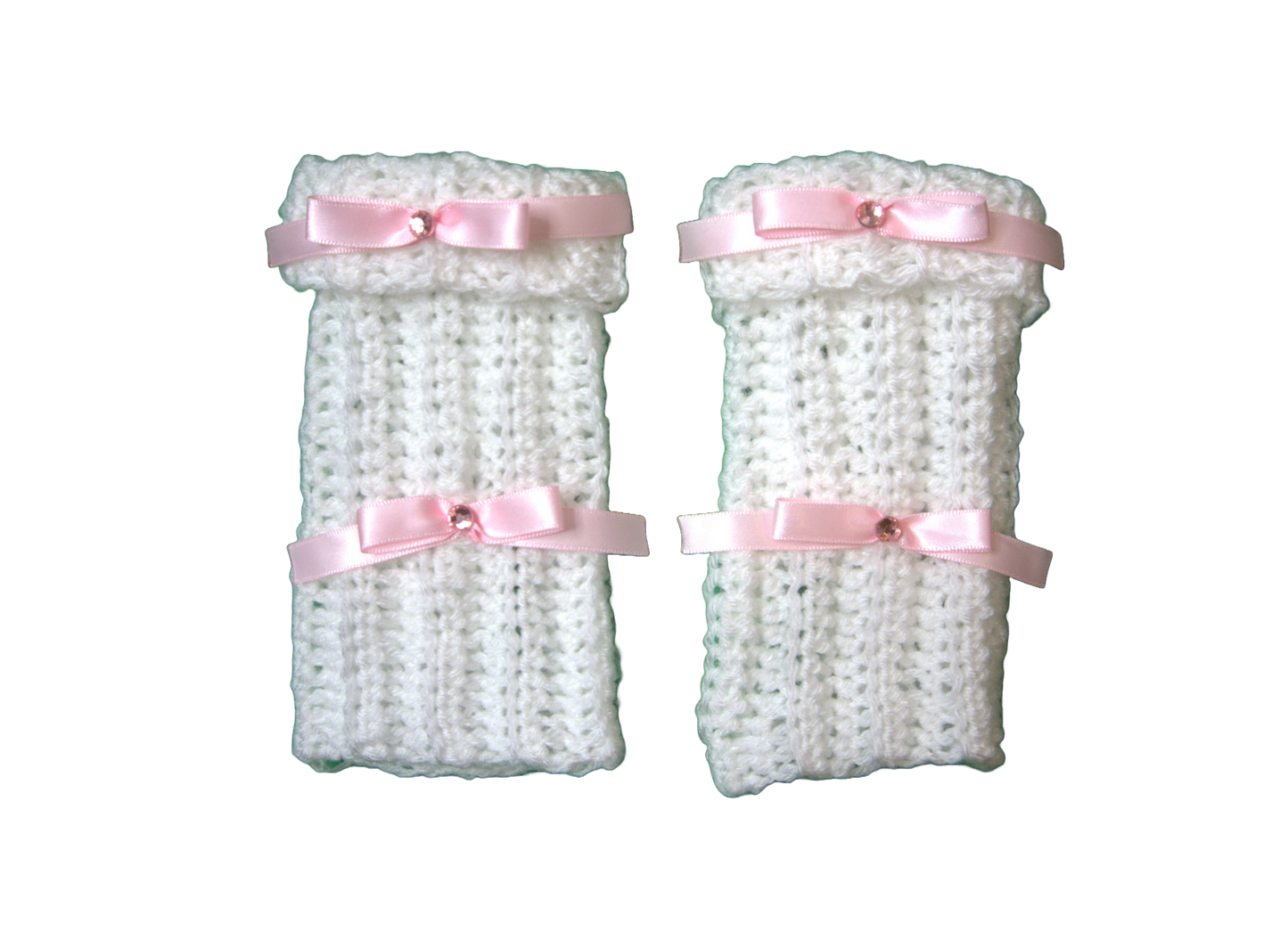 LAYLA SHORT FINGERLESS GLOVES ☆ (WHITE WITH PINK BOWS)