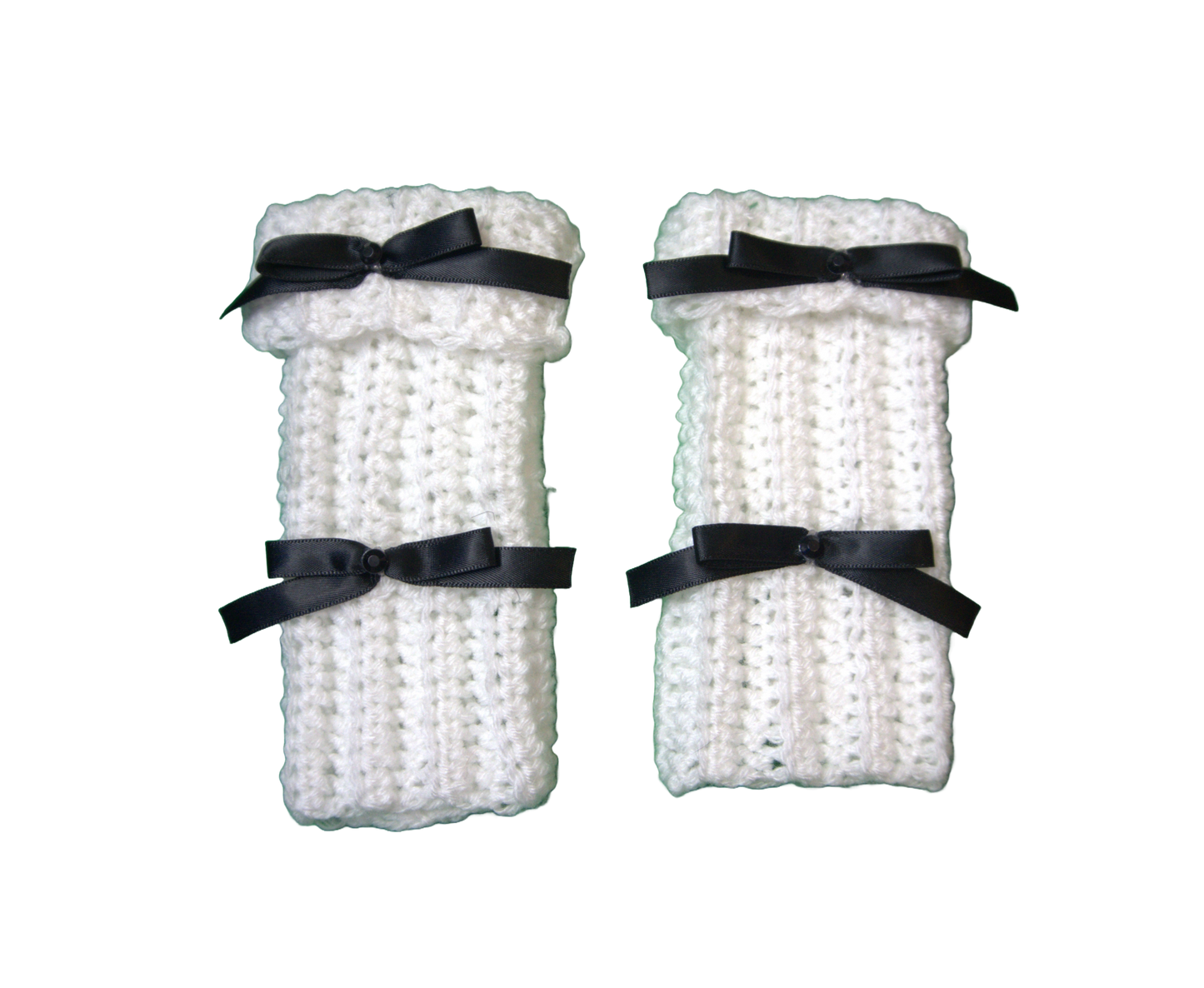 LAYLA SHORT FINGERLESS GLOVES ☆ (WHITE WITH BLACK BOWS)