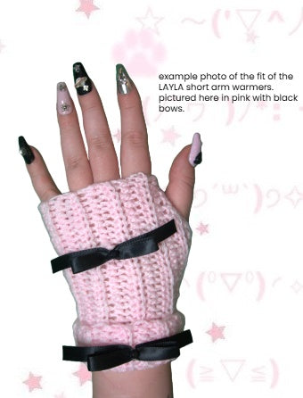 LAYLA SHORT FINGERLESS GLOVES ☆ (PINK WITH WHITE BOWS)