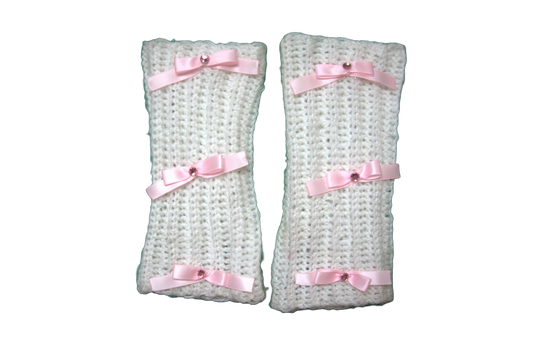 MIMOSA FINGERLESS GLOVES ☆ (WHITE WITH PINK BOWS)