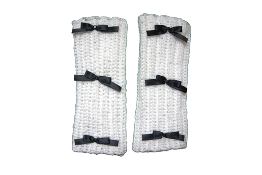MIMOSA FINGERLESS GLOVES ☆ (WHITE WITH BLACK BOWS)
