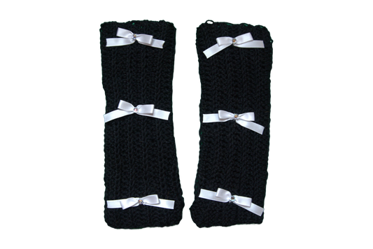 MIMOSA FINGERLESS GLOVES ☆ (BLACK WITH WHITE BOWS)
