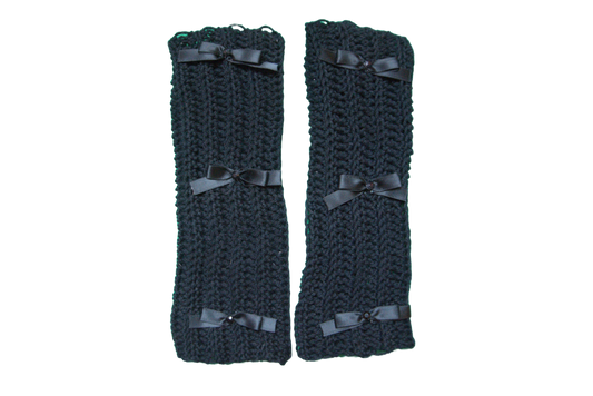 MIMOSA FINGERLESS GLOVES ☆ (BLACK WITH BLACK BOWS)