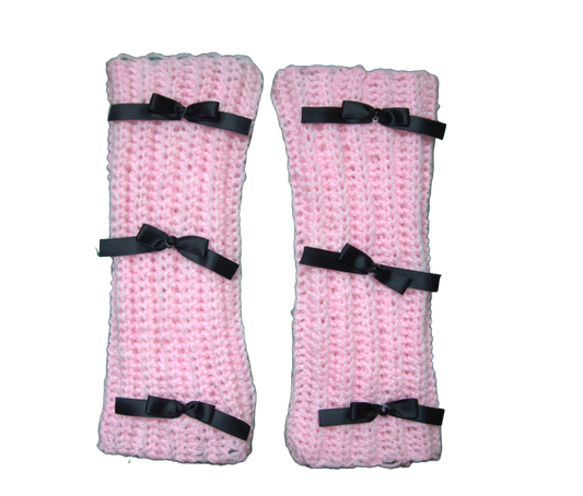 MIMOSA FINGERLESS GLOVES ☆ (PINK WITH BLACK BOWS)