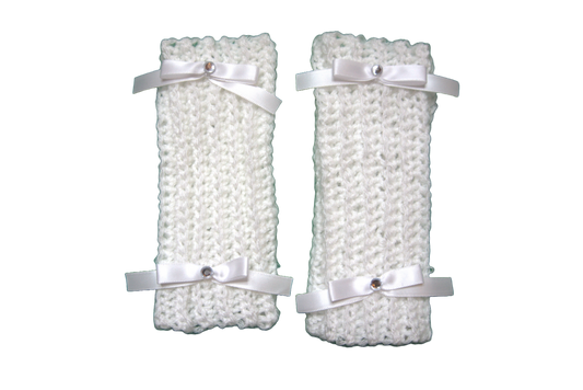 DELILAH SHORT ARM/WRIST WARMERS ☆ (WHITE WITH WHITE BOWS)