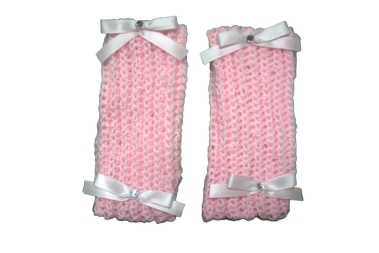 DELILAH SHORT ARM/WRIST WARMERS ☆ (PINK WITH WHITE BOWS)