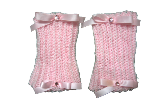DELILAH SHORT ARM/WRIST WARMERS ☆ (PINK WITH PINK BOWS)