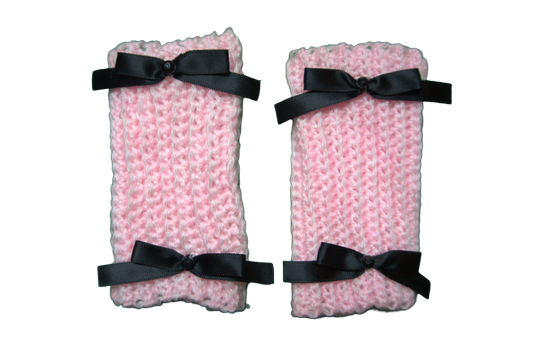 DELILAH SHORT ARM/WRIST WARMERS ☆ (PINK WITH BLACK BOWS)