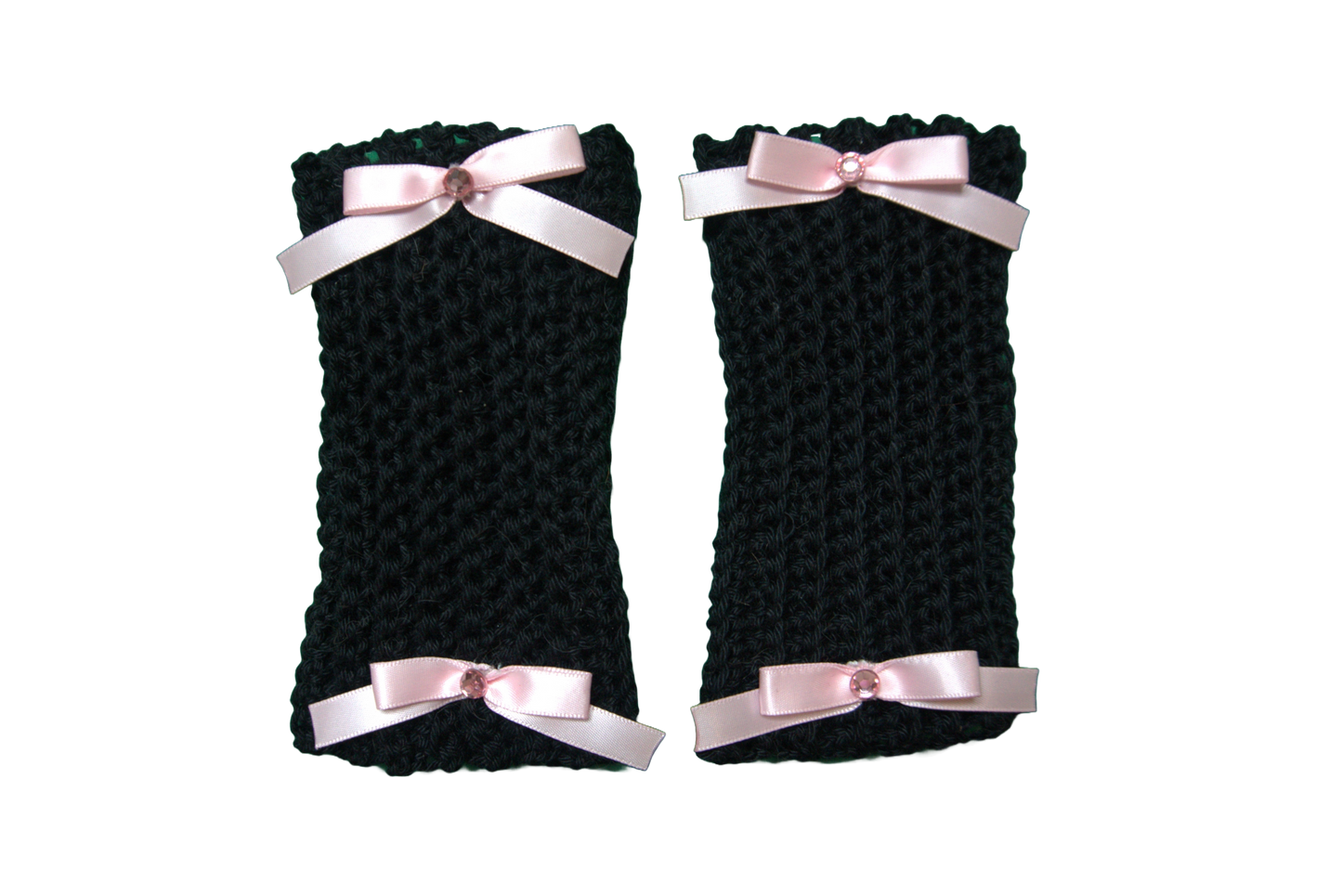 DELILAH SHORT ARM/WRIST WARMERS ☆(BLACK WITH PINK BOWS)