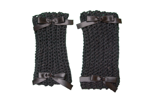 DELILAH SHORT ARM/WRIST WARMERS ☆ ‎(BLACK WITH BLACK BOWS)