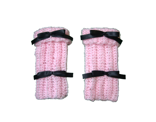 LAYLA SHORT FINGERLESS GLOVES ☆ (PINK WITH BLACK BOWS)