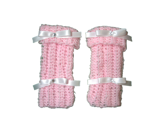 LAYLA SHORT FINGERLESS GLOVES ☆ (PINK WITH WHITE BOWS)