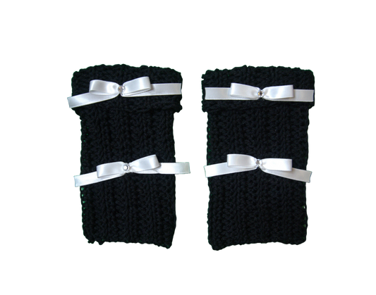 LAYLA SHORT FINGERLESS GLOVES ☆ (BLACK WITH WHITE BOWS)
