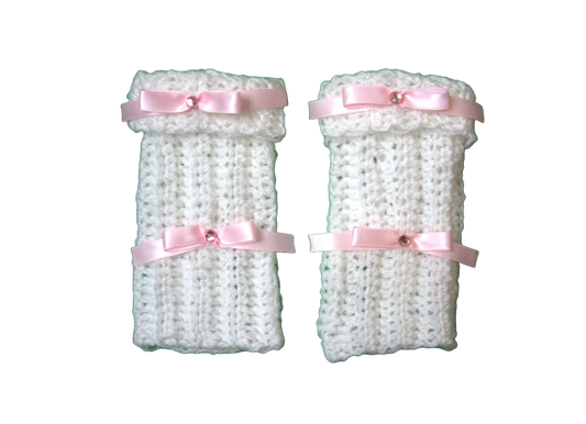 LAYLA SHORT FINGERLESS GLOVES ☆ (WHITE WITH PINK BOWS)