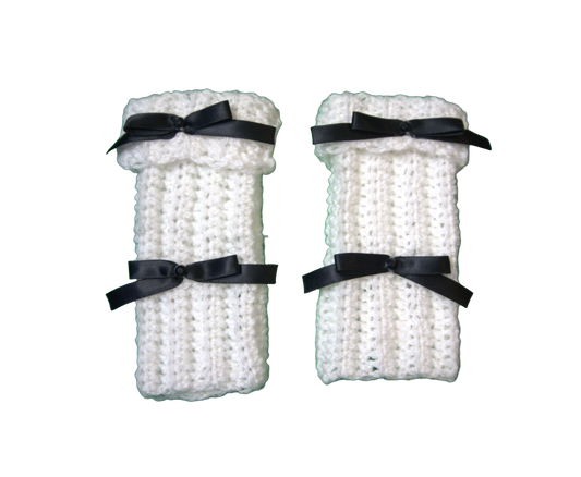 LAYLA SHORT FINGERLESS GLOVES ☆ (WHITE WITH BLACK BOWS)